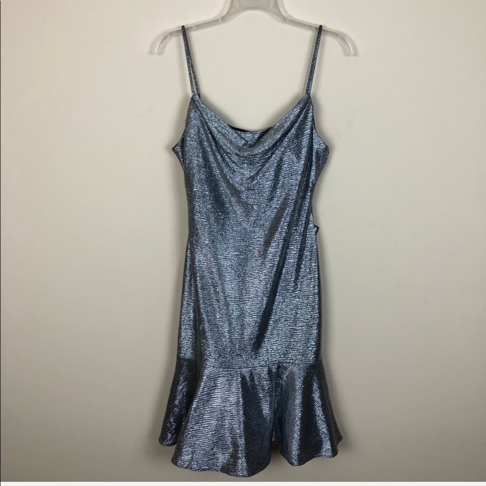 Silver Black Metallic Flare Party Dress